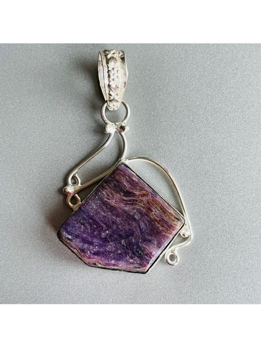 Natural Charoite Purple Nugget Sterling Silver Vintage Pendant for Neckl… - Picture 1 of 12
